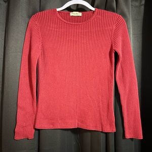 Eddie Bauer Red Ribbed Crew Neck Sweater